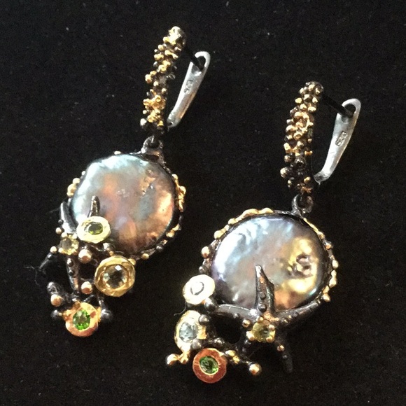 Exquisite Genuine Peacock Pearl Earrings - Picture 2 of 7